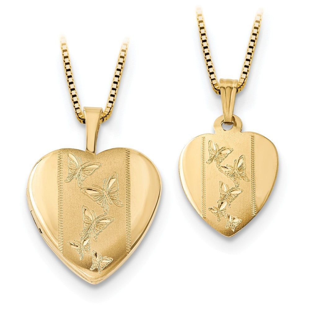 14k Yellow Gold Spring Ring Holds 2 photos Polished and satin 16mm Polshd Satin Butterfly Angel Wings Locket and Gp Ss 12mm Pendant Necklace