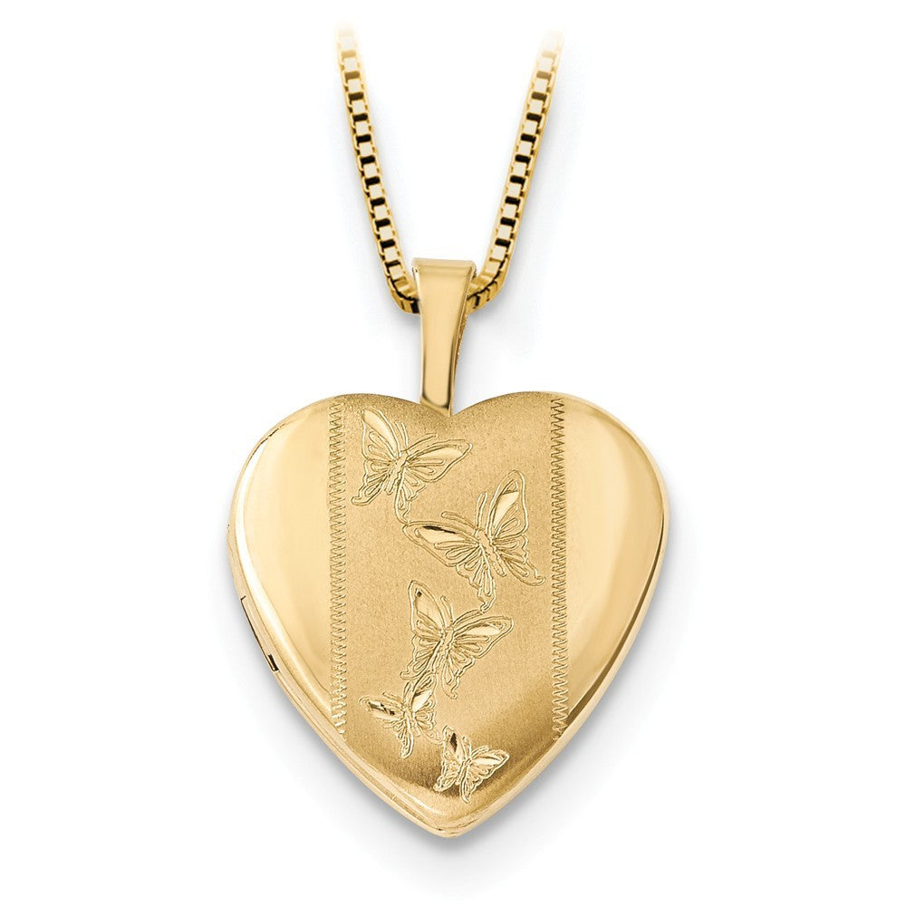 14k Yellow Gold Spring Ring Holds 2 photos Polished and satin 16mm Polshd Satin Butterfly Angel Wings Locket and Gp Ss 12mm Pendant Necklace