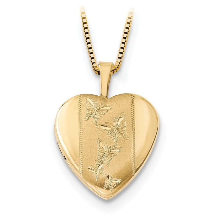 14k Yellow Gold Spring Ring Holds 2 photos Polished and satin 16mm Polshd Satin Butterfly Angel Wings Locket and Gp Ss 12mm Pendant Necklace