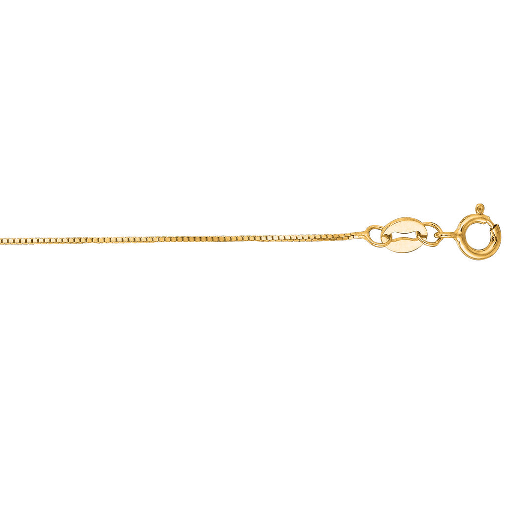 14k Yellow Gold 0.6mm Shiny Classic Box Chain Lobster Clasp Necklace - 16-24"