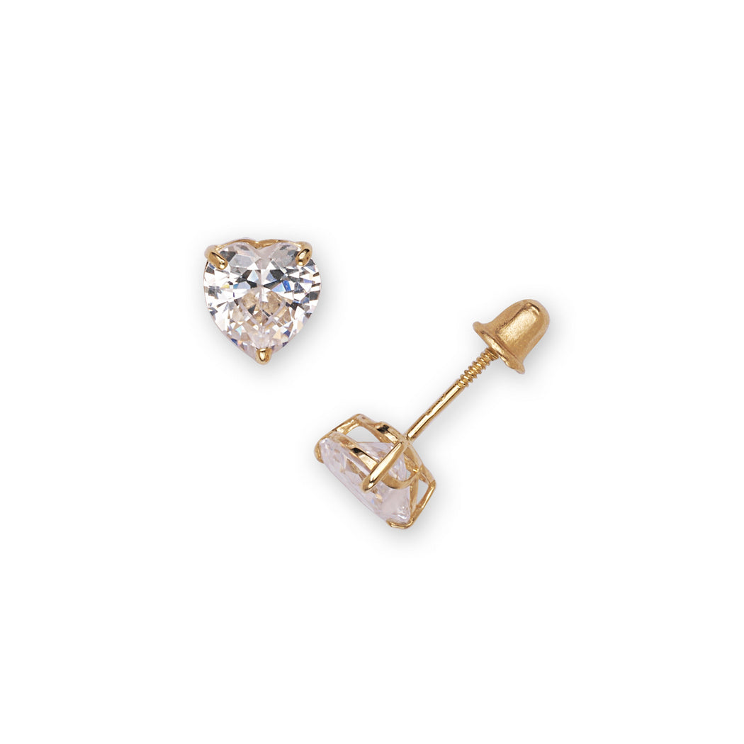 14k Yellow Gold 4-6mm Heart Shaped CZ Screw Back Earrings