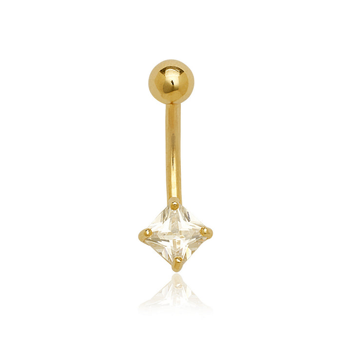 Solid 14k Gold Square CZ CZ Curved Barbell Belly Button Navel Ring Dangle Piercing (6mm x 18mm) Jewelry Gifts for Women in  and Variety of