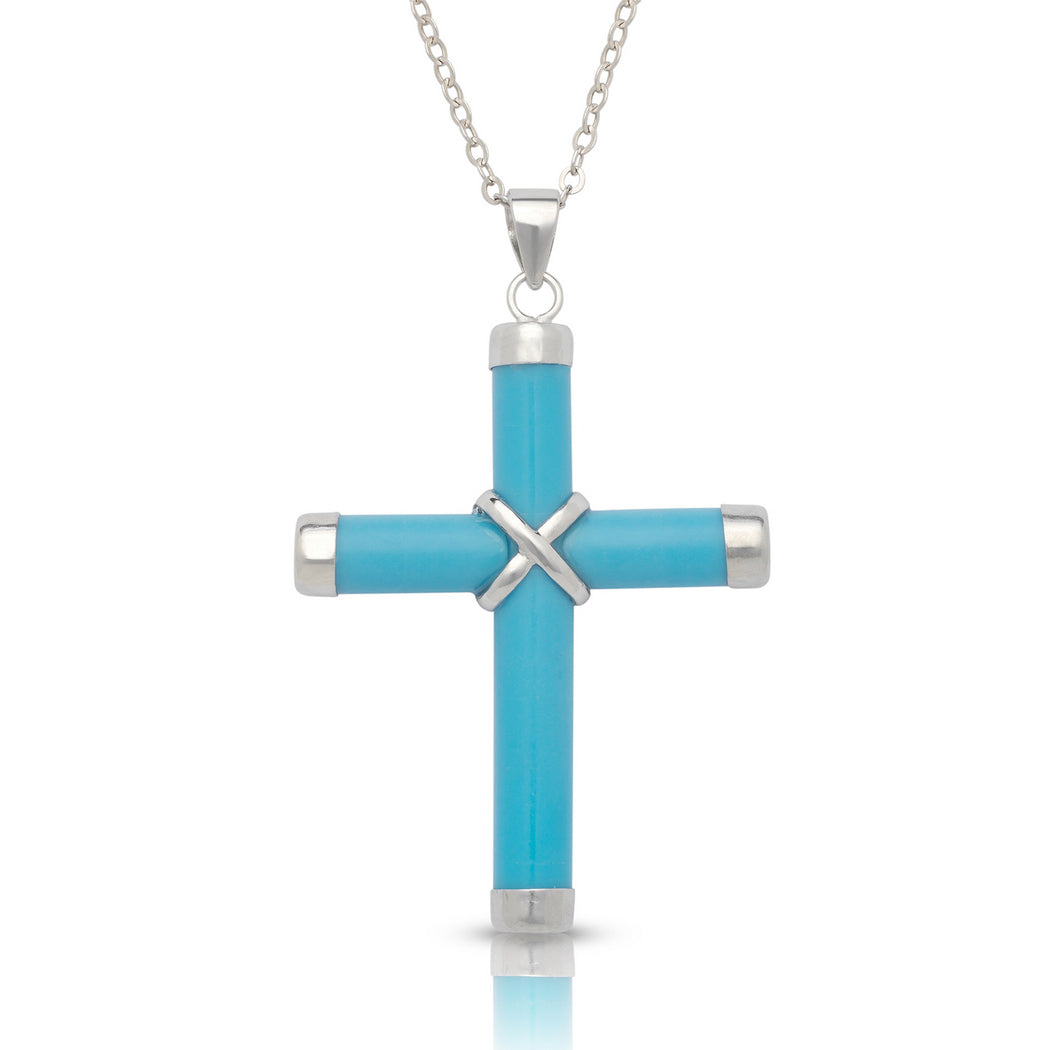 925 Sterling Silver Turquoise or Jade Cross Pendant Necklace - 16" and 25x35mm