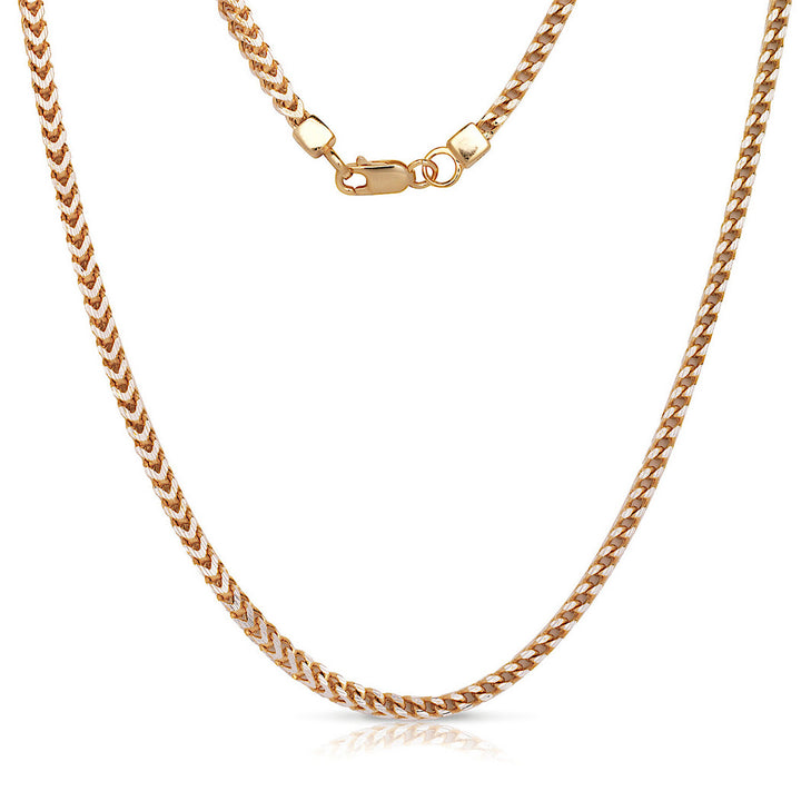 Sterling Silver Two-Tone Square Franco Chain Necklace, 3mm