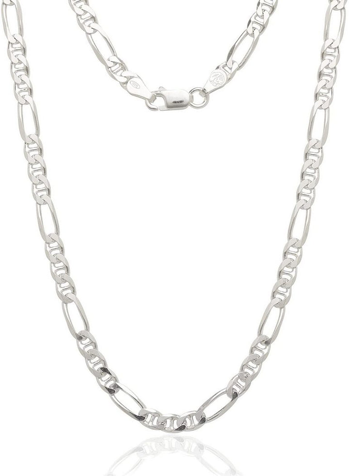 925 Sterling Silver Italian 4mm Polished Beveled Figarucci Chain Necklace for Men (16 30 Inch) in  and Variety of Options