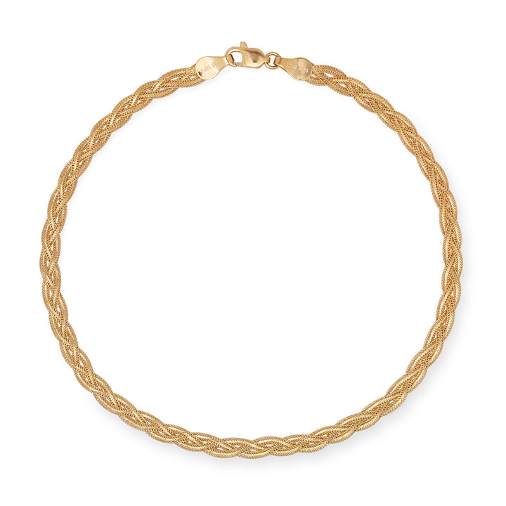 14k Gold Braided Foxtail Anklet - 10"