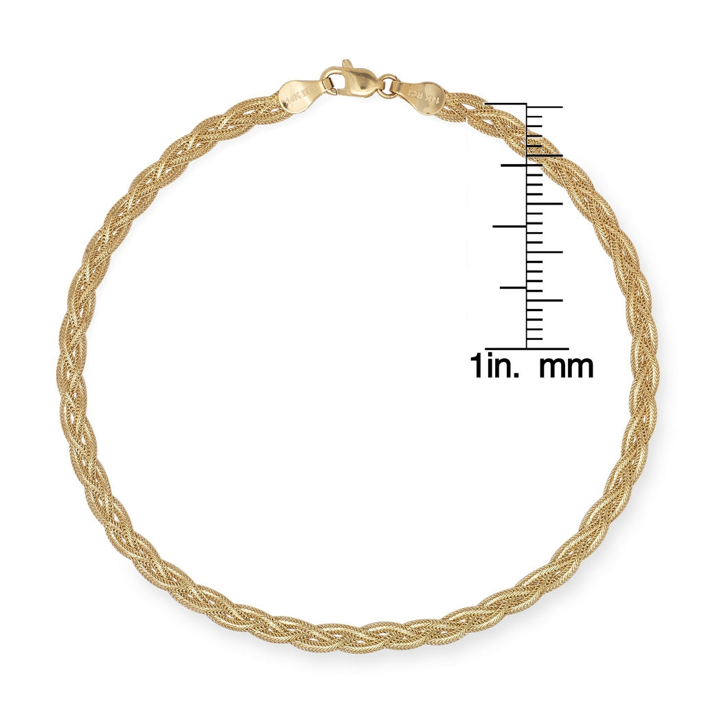 14k Yellow or White Gold Braided Foxtail Anklet - 10"
