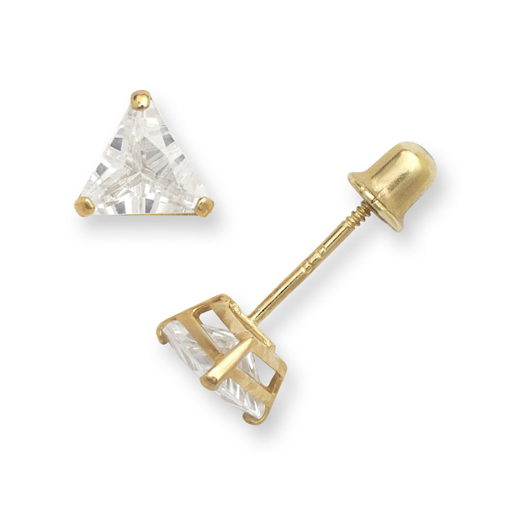 14k Gold CZ Triangle Screw Back Stud Earrings (Yellow or White)