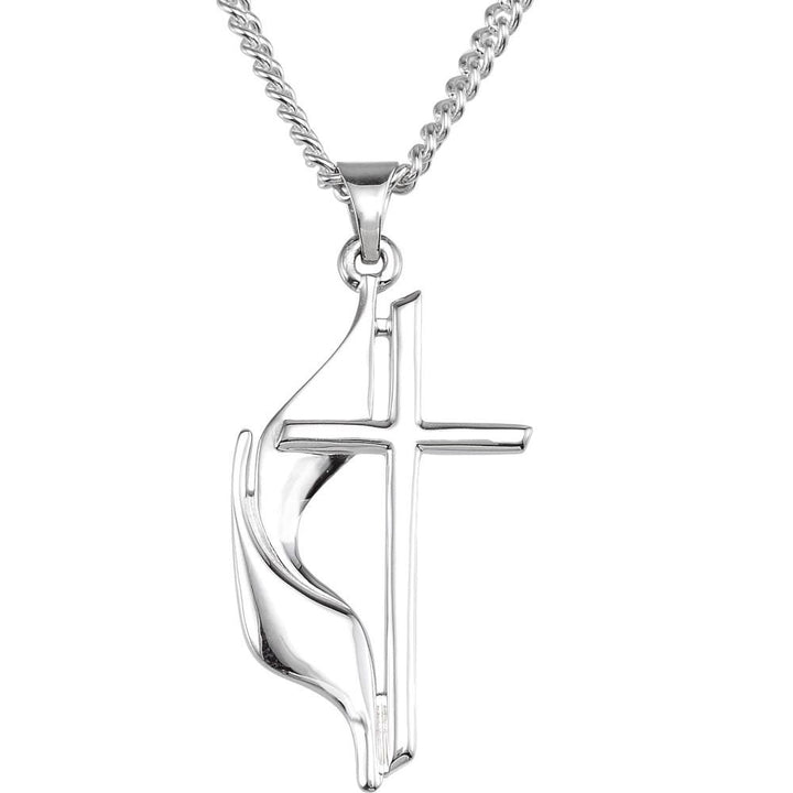 925 Sterling Silver Methodist Cross Pendant Necklace