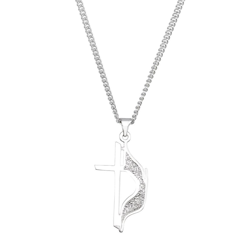 925 Sterling Silver Methodist Cross Pendant Necklace