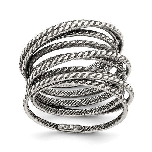 925 Sterling Silver Wide 9-Layer Coil Ring - Statement Ring for Women - Vintage Style Ring - Antiqued Silver Ring for women