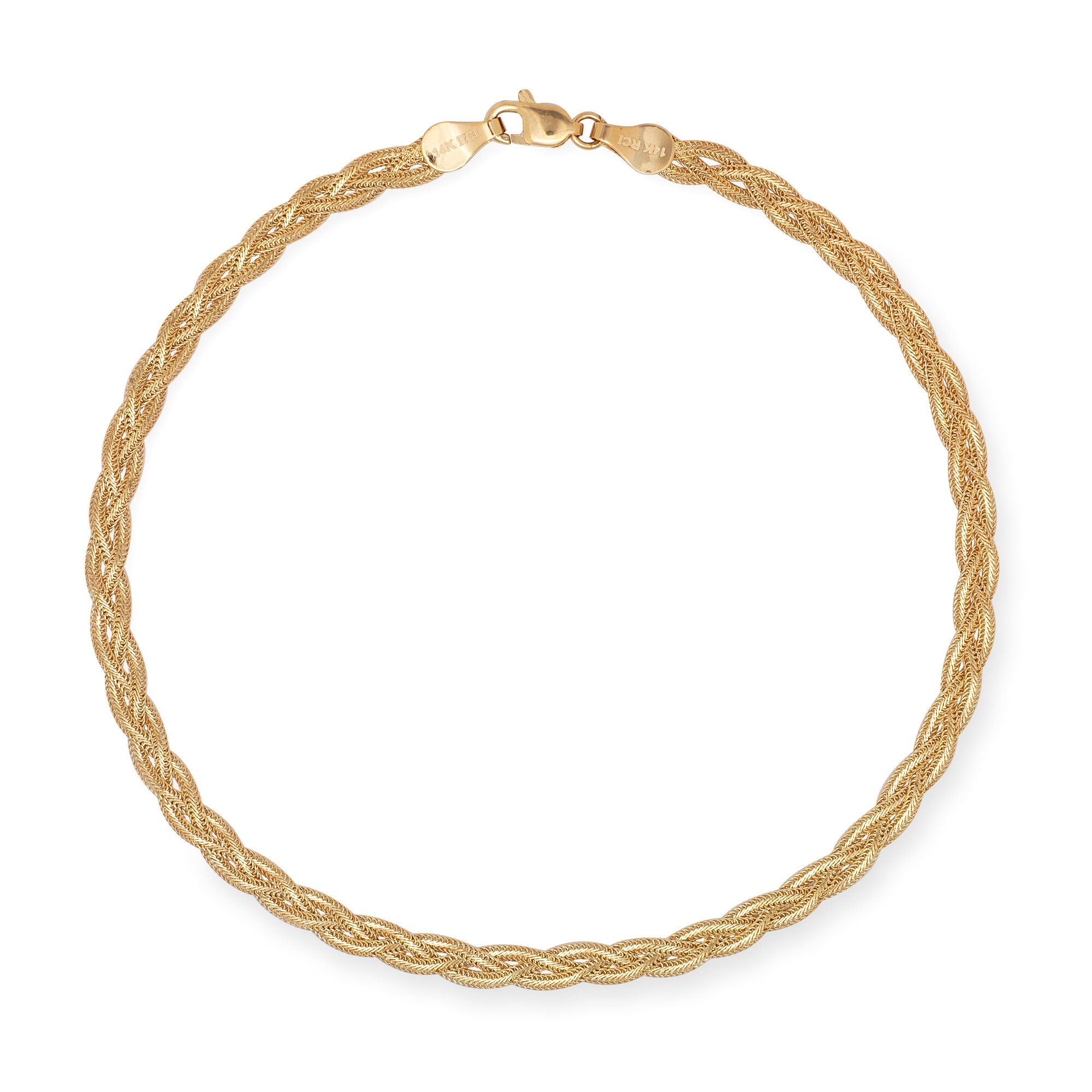 14K Gold Braided Weaved Foxtail Chain Anklet - 3.5mm x 10"