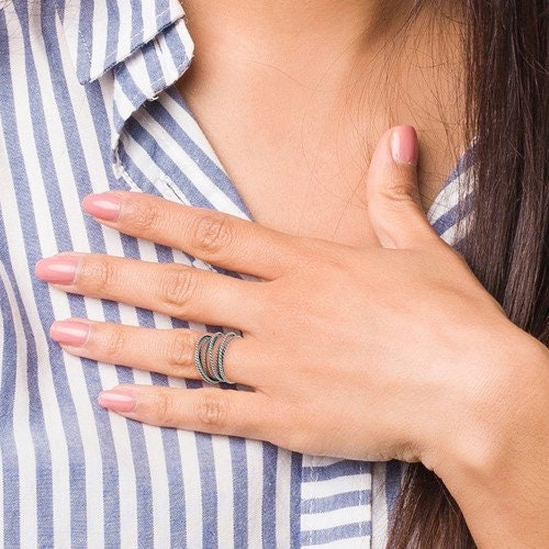 925 Sterling Silver Wide 9-Layer Coil Ring - Statement Ring for Women - Vintage Style Ring - Antiqued Silver Ring for women