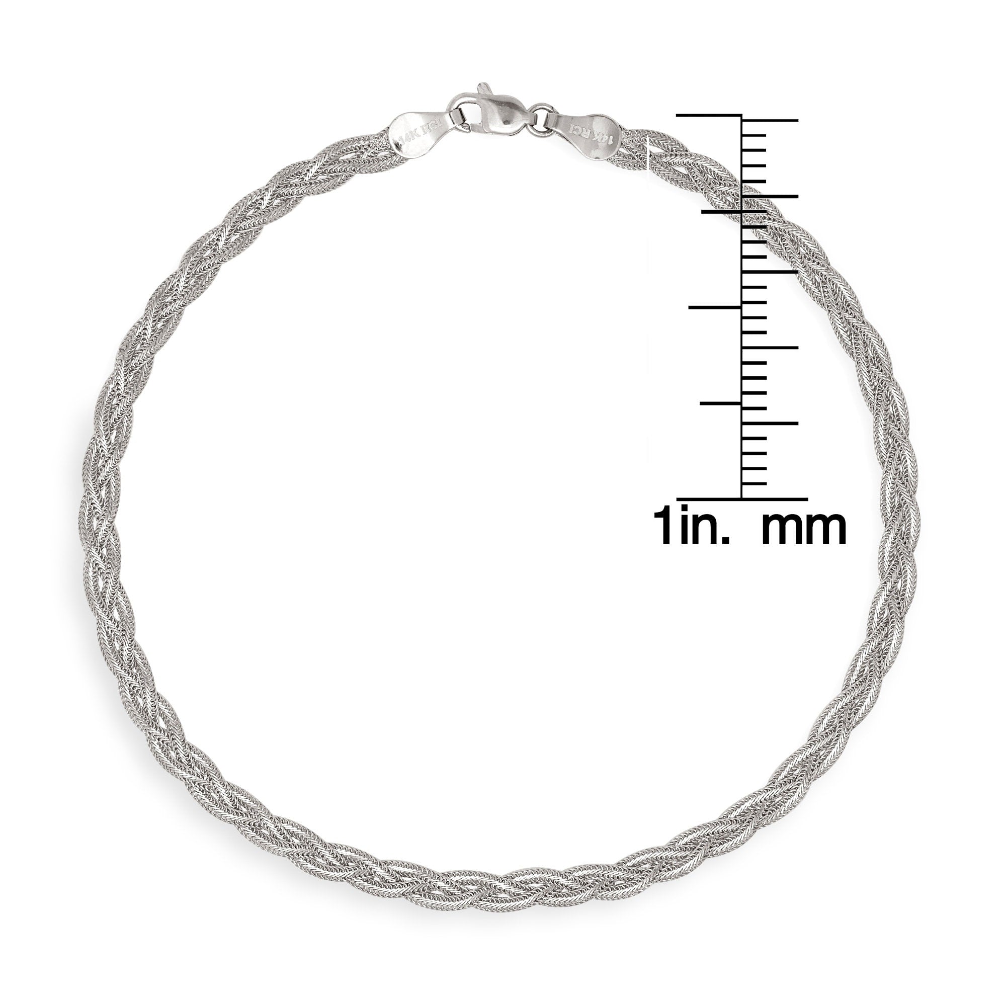 14K Gold Braided Weaved Foxtail Chain Anklet - 3.5mm x 10"