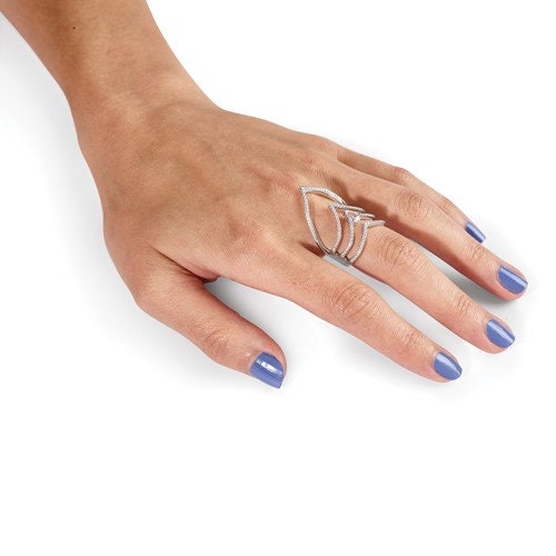 925 Sterling Silver CZ Chevron Knuckle Ring - Statement Ring for Women - Knuckle Ring - Simulated Diamond Engagement Ring - Modern Ring