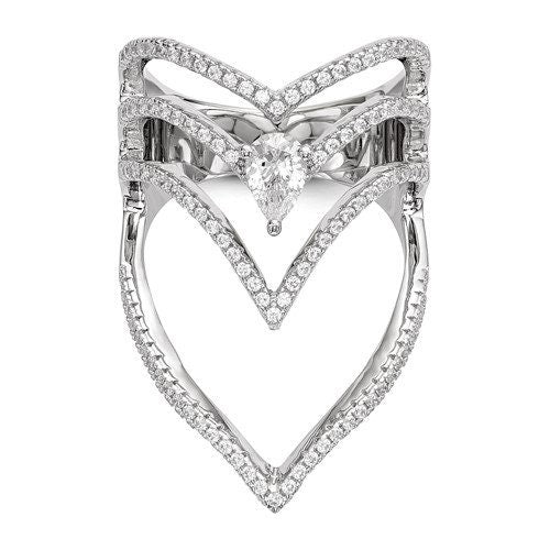 925 Sterling Silver CZ Chevron Knuckle Ring - Statement Ring for Women - Knuckle Ring - Simulated Diamond Engagement Ring - Modern Ring