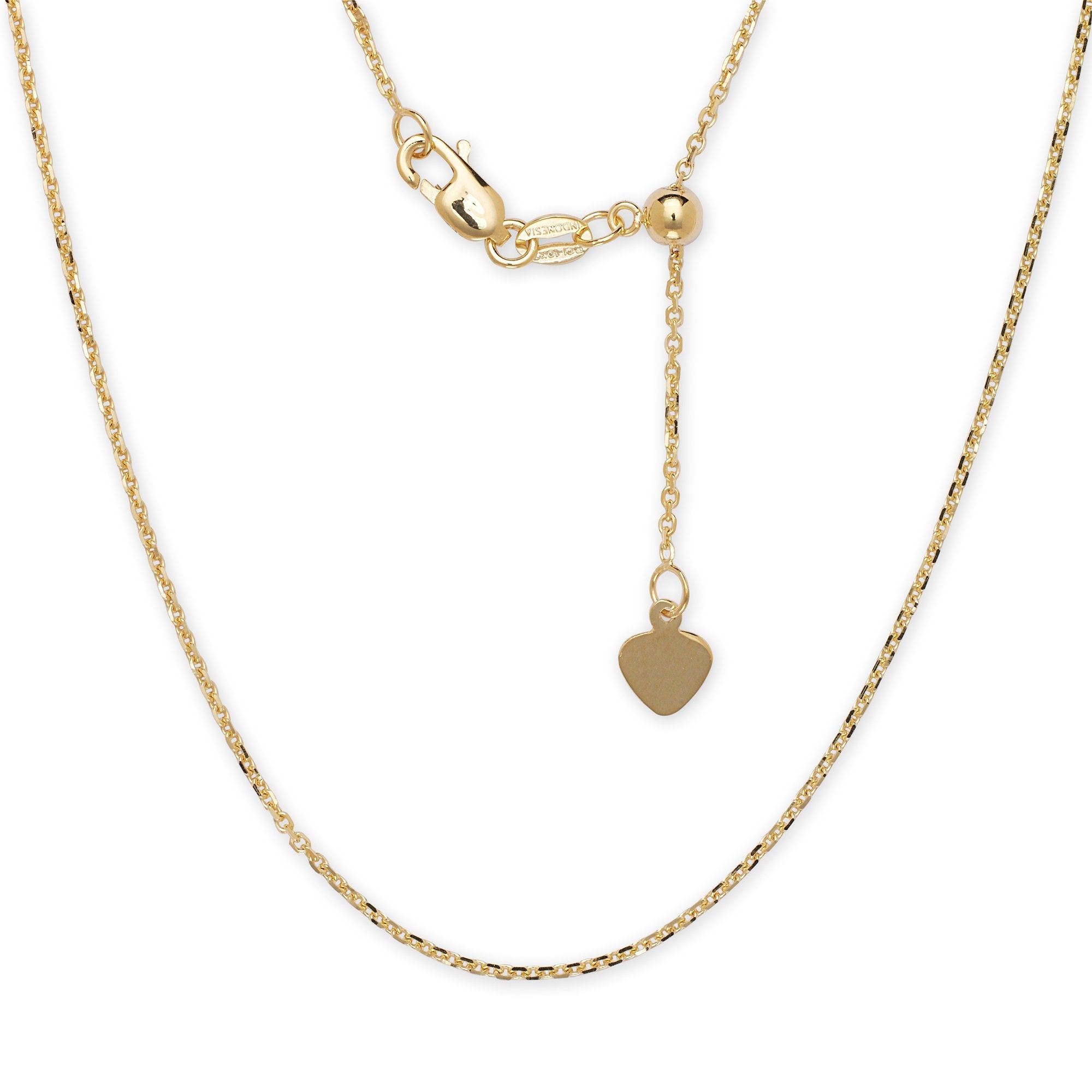 Solid 10k Yellow or White Gold Italian Adjustable 22" Box, Wheat, Cable, Rope or Sparkle Chain Necklace - Real Gold Chain Necklace