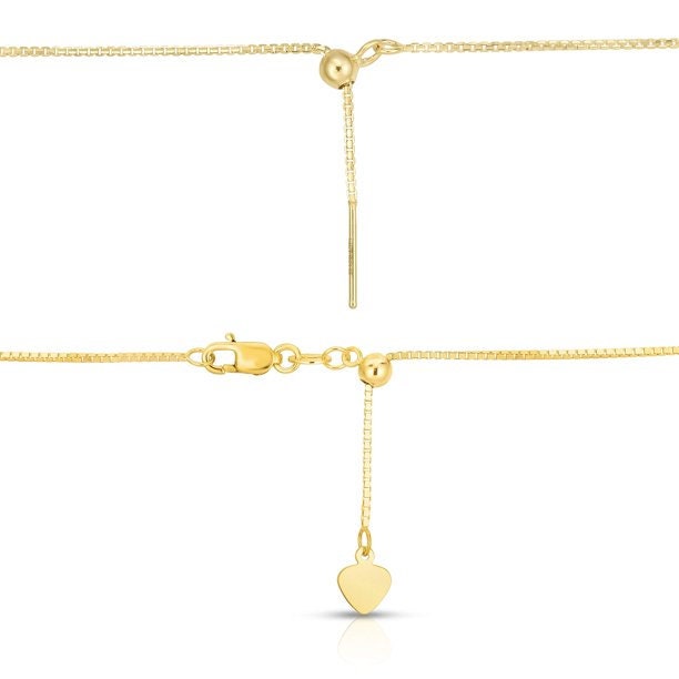 Solid 10k Yellow or White Gold Italian Adjustable 22" Box, Wheat, Cable, Rope or Sparkle Chain Necklace - Real Gold Chain Necklace