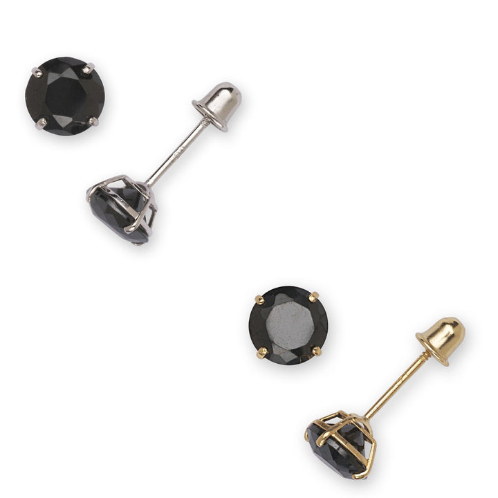 14k Yellow or White Gold Black Round CZ Basket-set Stud Screw Back Earrings - 3-7mm