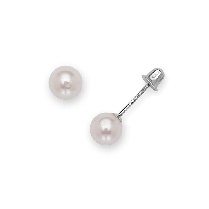 14k White Gold Round Freshwater Cultured Pearl Stud Screw Back Earrings - 3-8mm