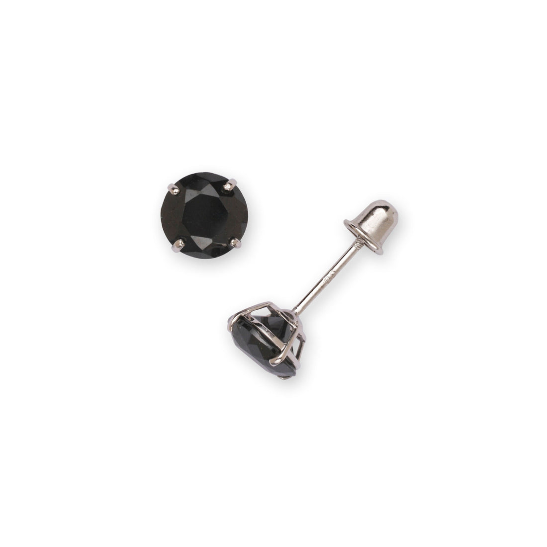 14k Yellow or White Gold Black Round CZ Basket-set Stud Screw Back Earrings - 3-7mm