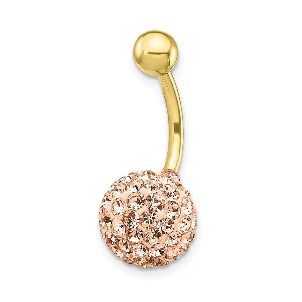 10k Yellow Gold Champagne Crystal Ball Dangle Belly Ring