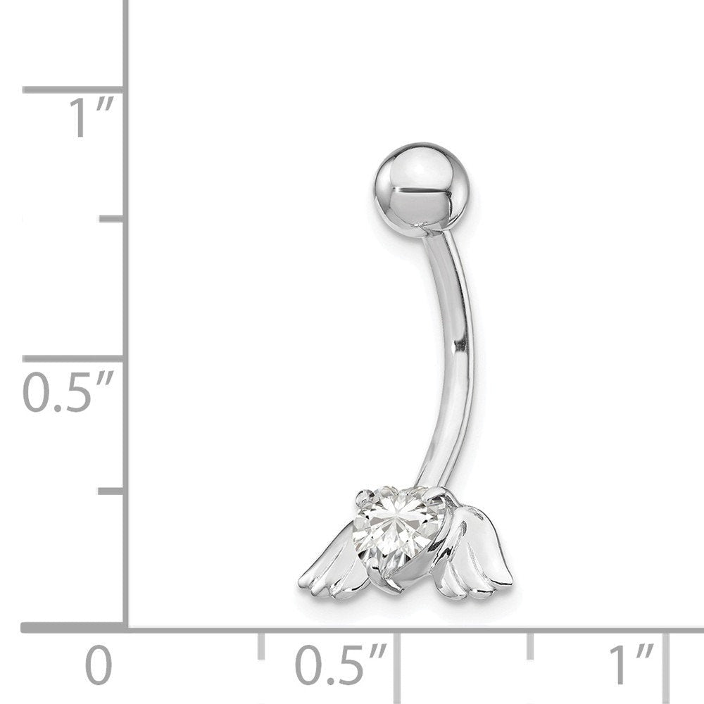 10k White Gold CZ Angel Wings Belly Ring