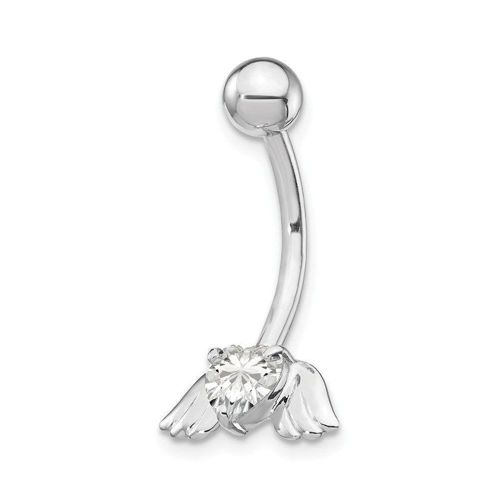 10k White Gold CZ Angel Wings Belly Ring