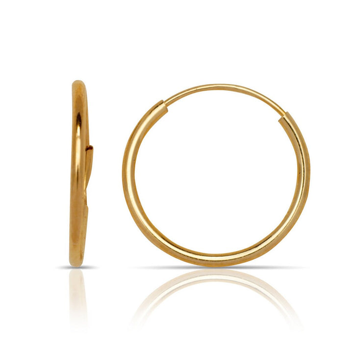 Solid 14k Gold 1mm Seamless Endless Tube Hoop Earrings (10mm to 27mm)