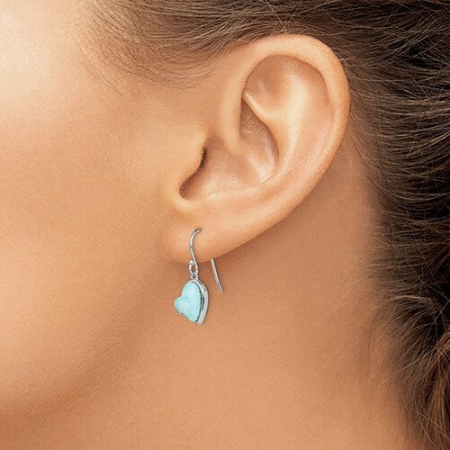 925 Sterling Silver Blue Larimar Heart Dangle Earrings