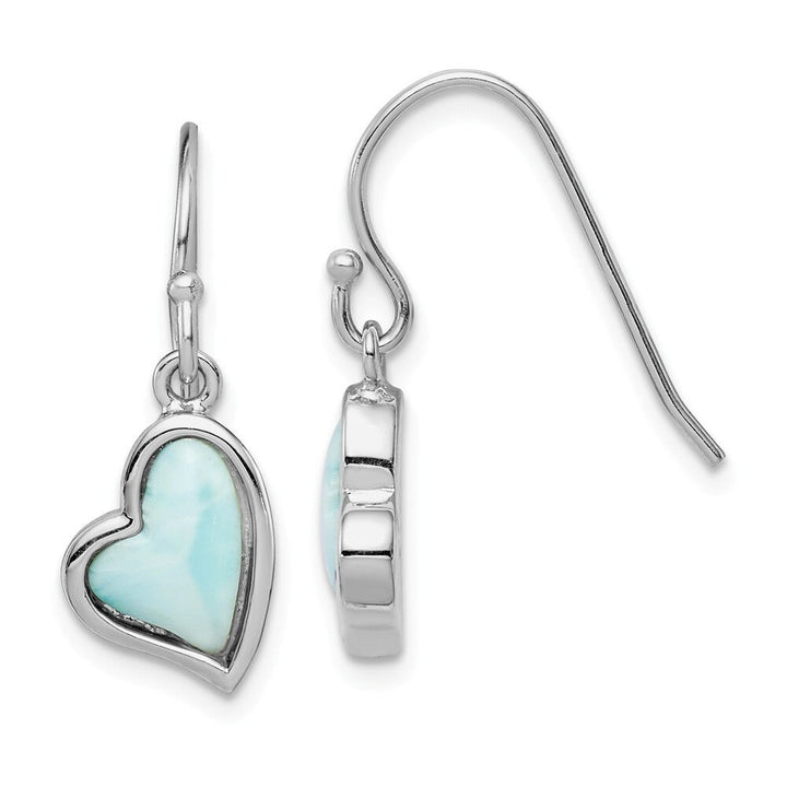 925 Sterling Silver Blue Larimar Heart Dangle Earrings