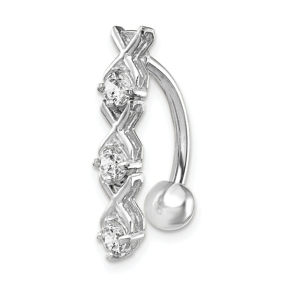 10k Yellow or White Gold CZ Hugs Kisses Drop Belly Ring