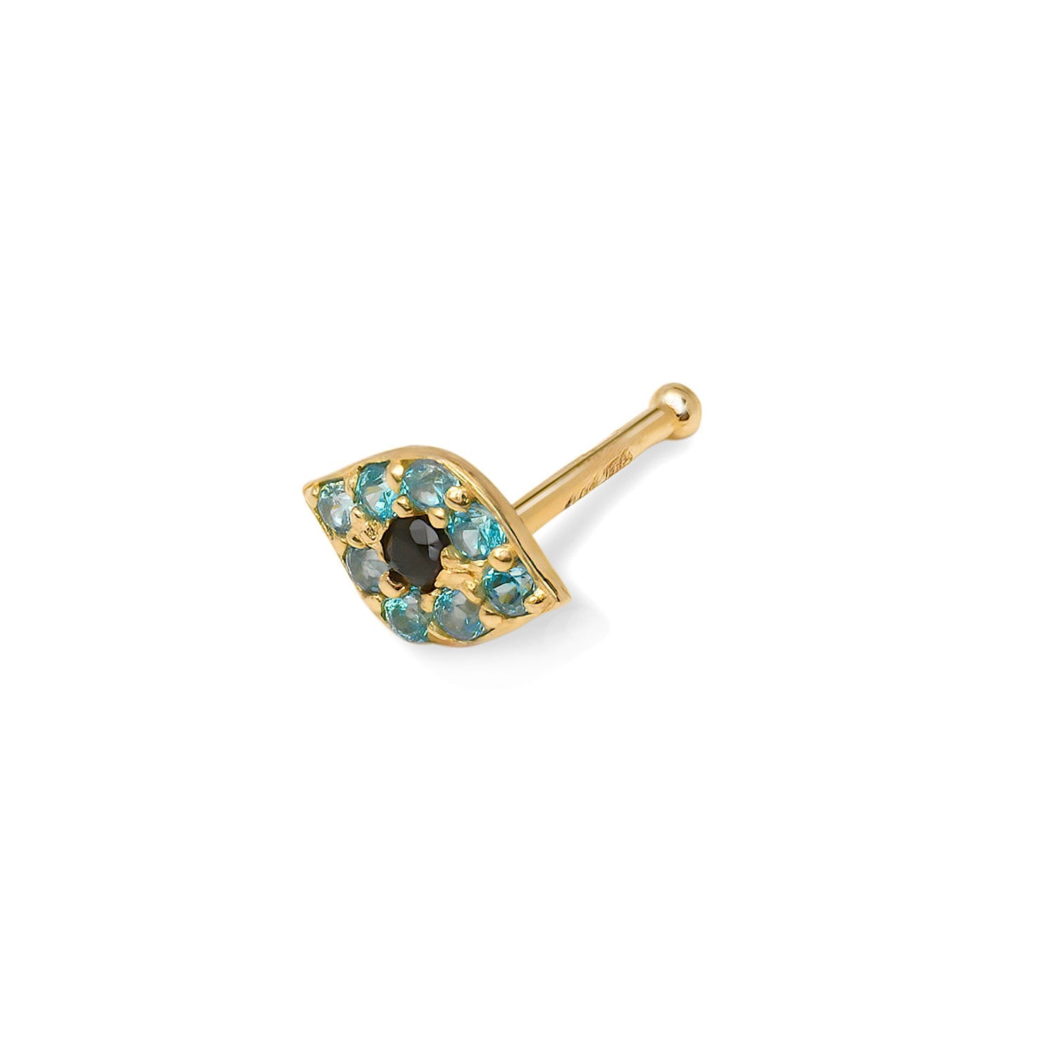 14k Yellow Gold 20G Black CZ Blue Evil Eye Nose Stud Piercing