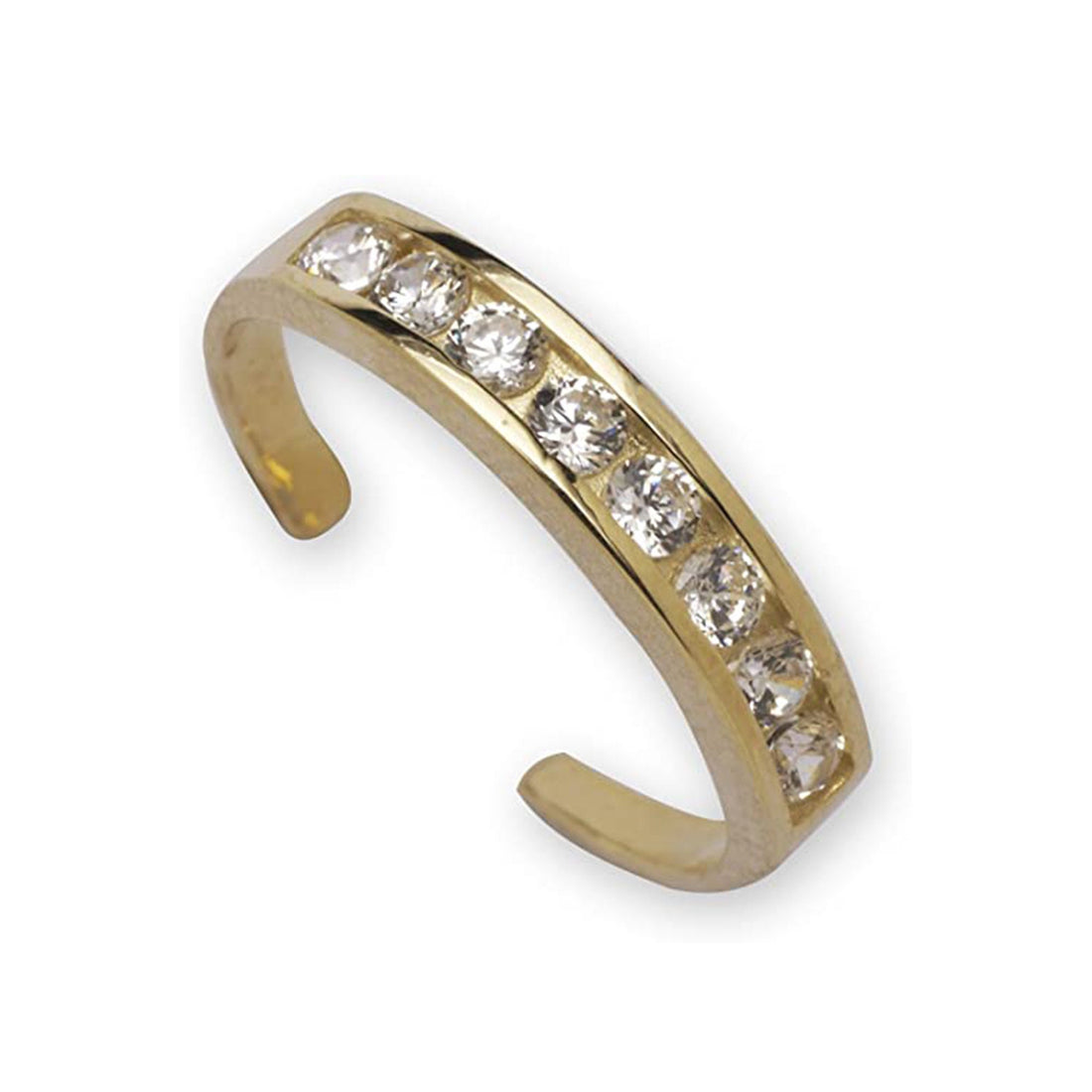 10K Yellow or White Gold or Sterling Silver Adjustable Channel CZ Toe Ring