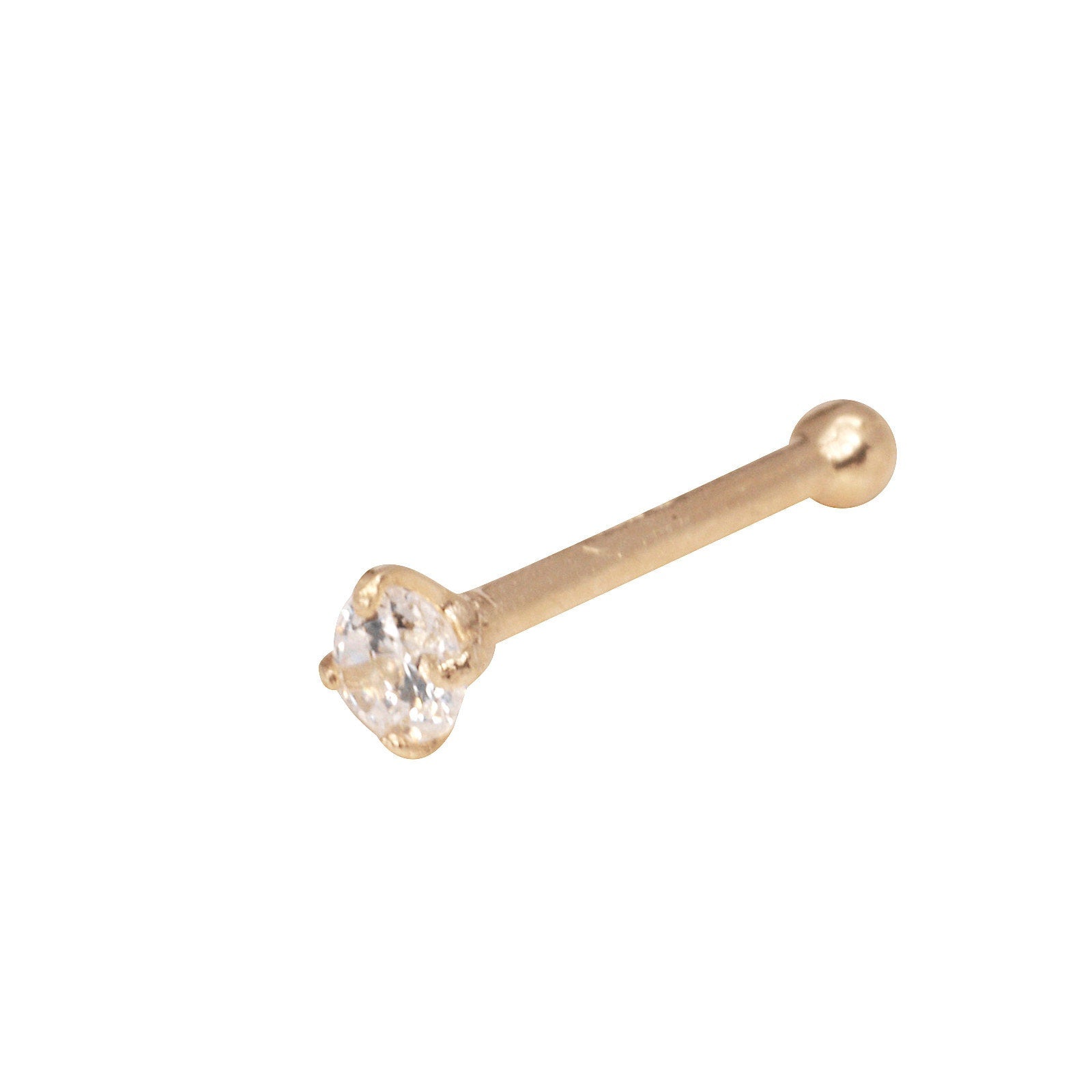 14k Yellow, Rose or White Gold 20G 2mm CZ Nose Stud