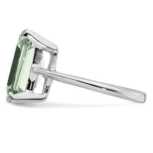 Emerald-cut Green Quartz Statement Ring, diamond accent, 925 sterling silver, green ring, gift for her, statement ring, large ring