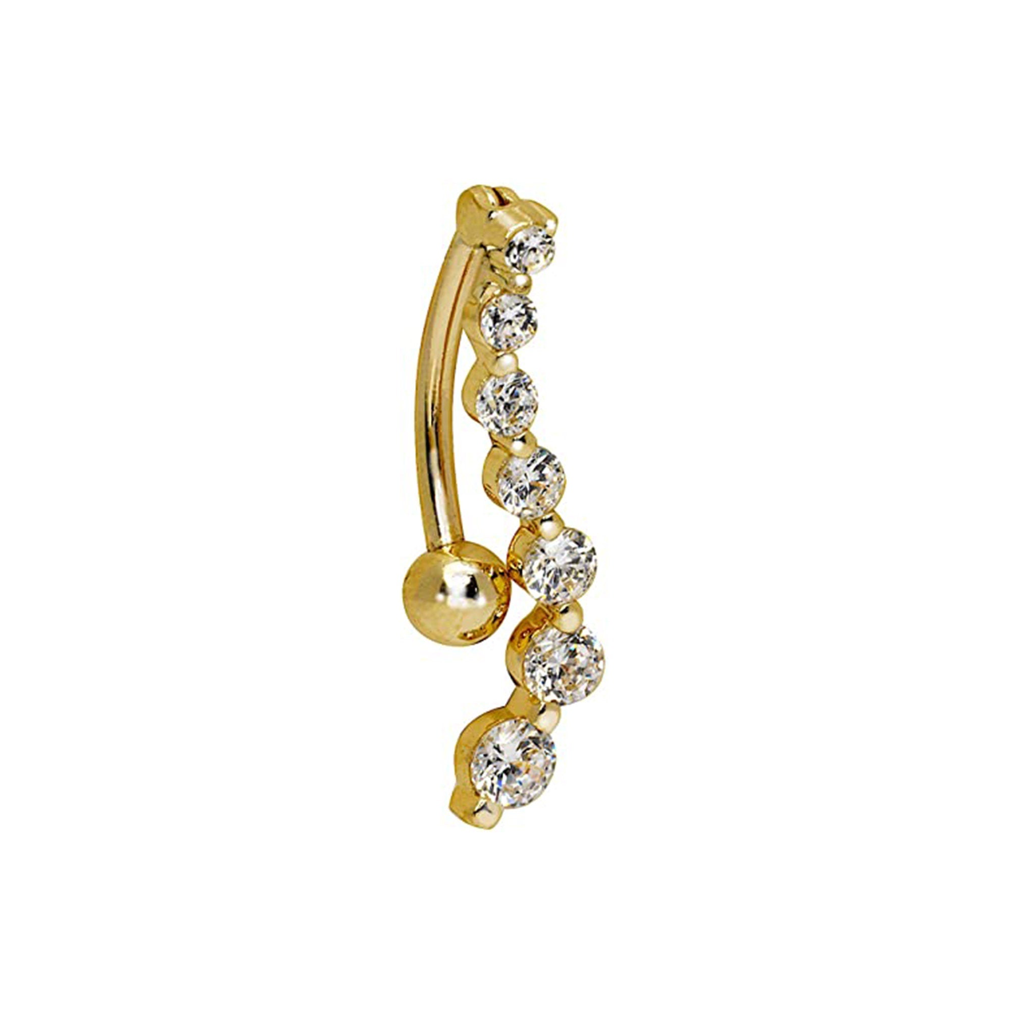 14k Yellow or White Gold Round CZ Infinity Journey Top Mount Dangle Belly Ring