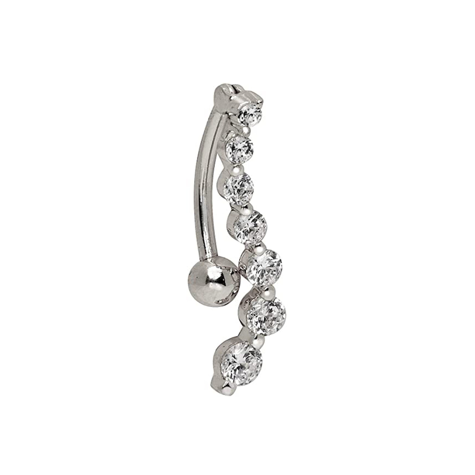 14k Yellow or White Gold Round CZ Infinity Journey Top Mount Dangle Belly Ring