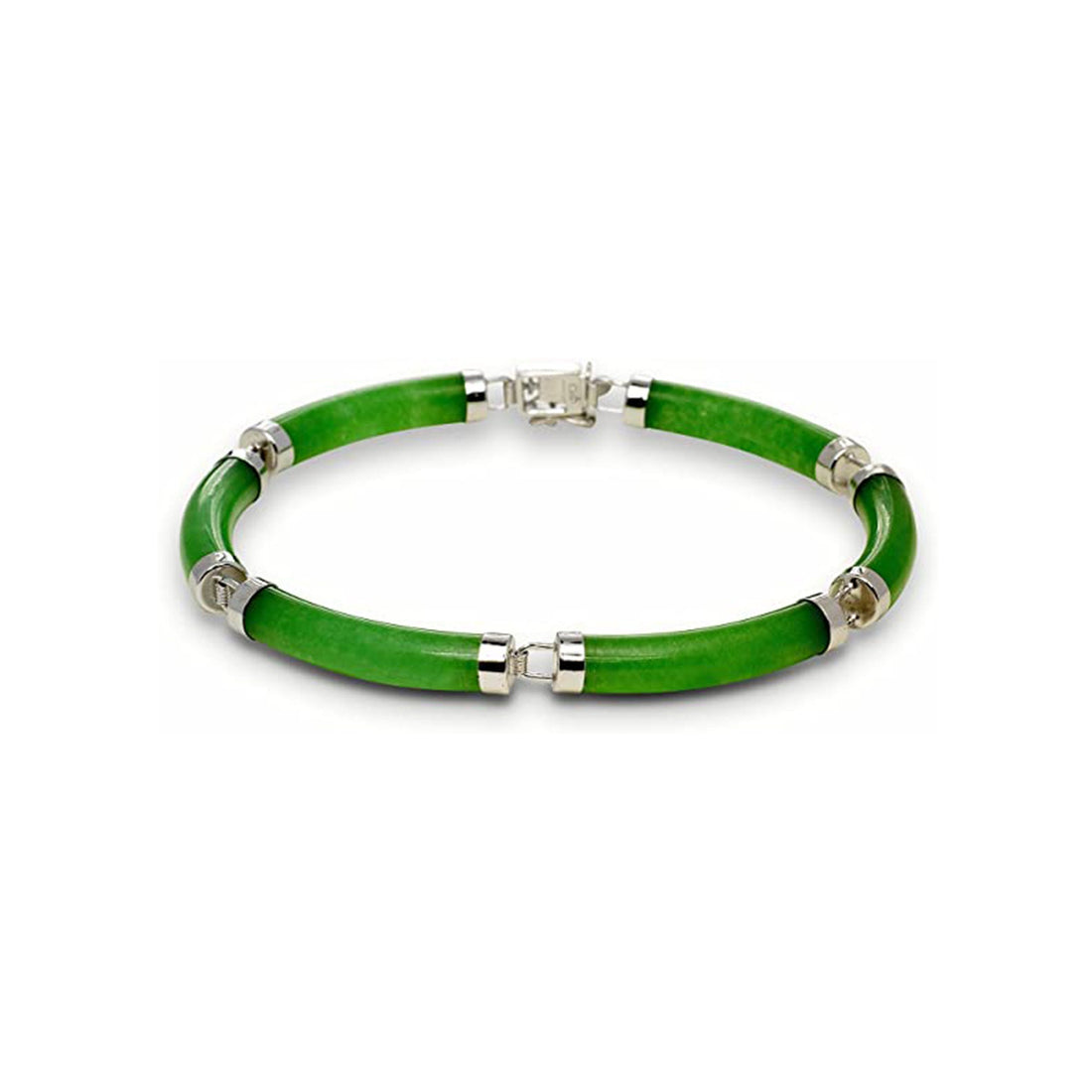 925 Sterling Silver Green Jade, Onyx, or White Mother of Pearl Tube Segment Bracelet - 5mm x 7.5"