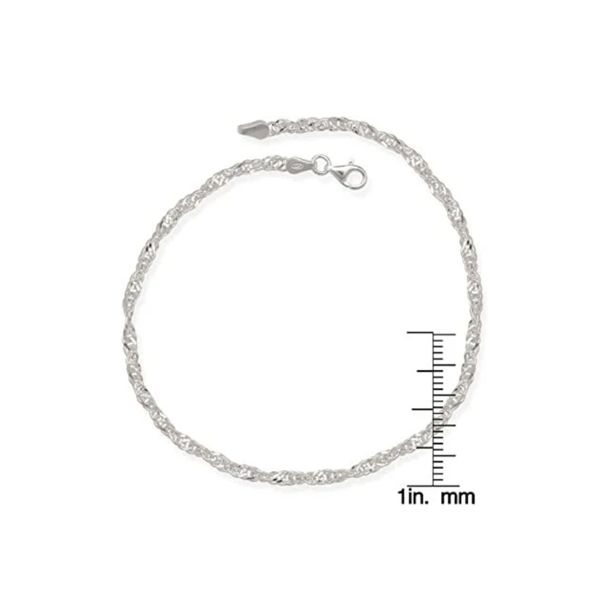 925 Sterling Silver Italian Diamond-cut Singapore Chain Anklet - 4mm x 10”