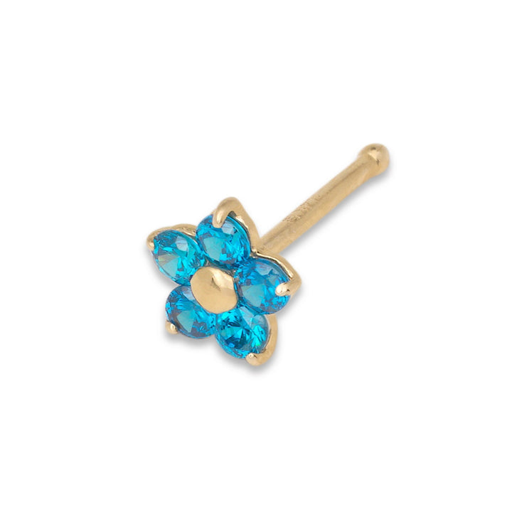 14k Yellow or White Gold 20G Green, Pink, Blue, Purple or Red Cubic Zirconia 3mm Flower Nose Stud