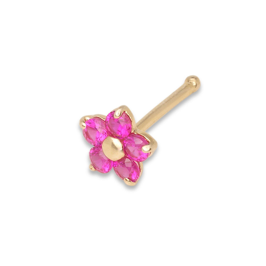 14k Yellow or White Gold 20G Green, Pink, Blue, Purple or Red Cubic Zirconia 3mm Flower Nose Stud