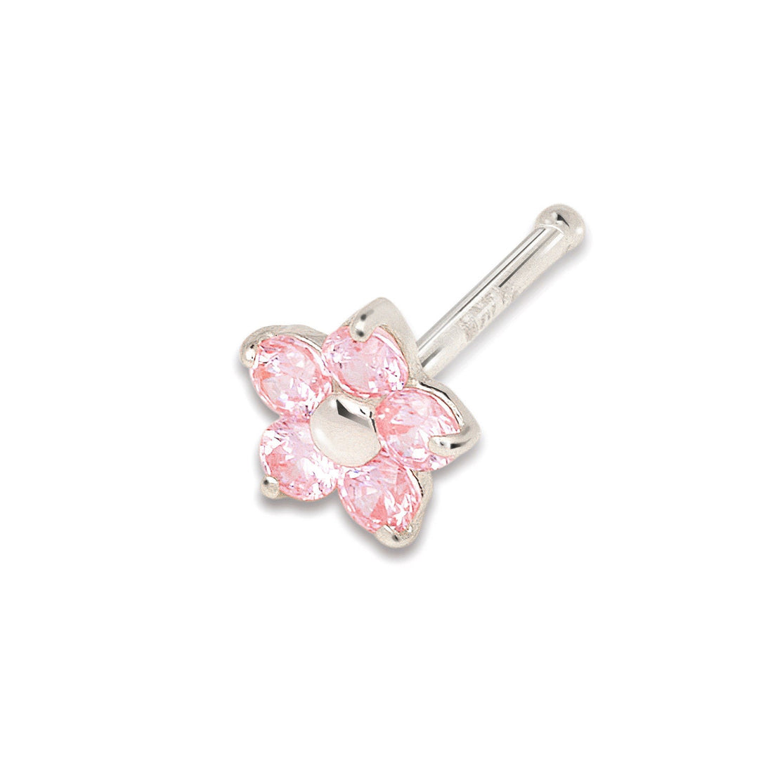 14k Yellow or White Gold 20G Green, Pink, Blue, Purple or Red Cubic Zirconia 3mm Flower Nose Stud