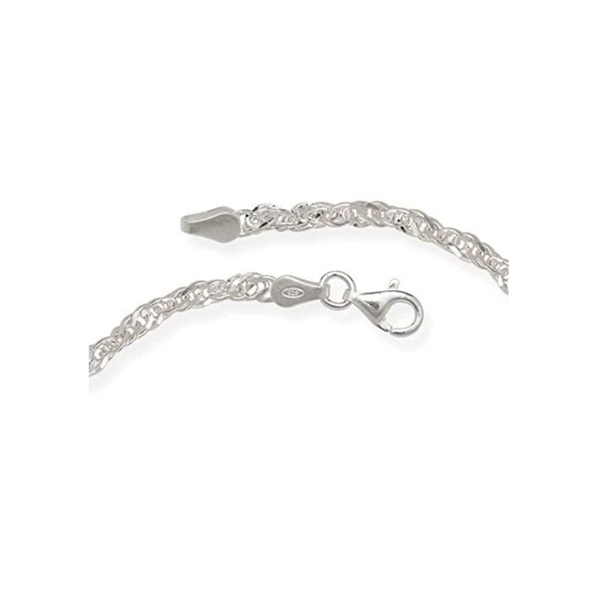 925 Sterling Silver Italian Diamond-cut Singapore Chain Anklet - 4mm x 10”