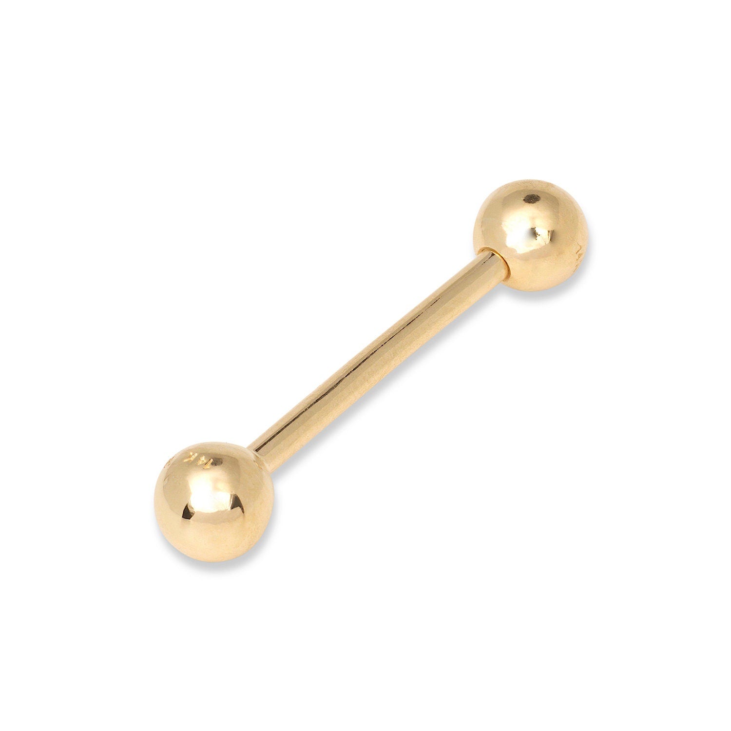 14k Yellow or White Gold 14G Ball Straight Barbell Tongue Bar Ring