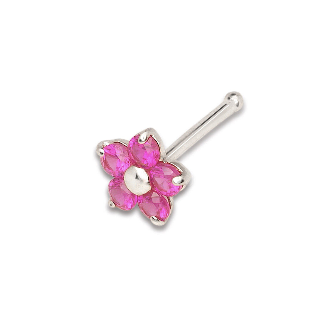 14k Yellow or White Gold 20G Green, Pink, Blue, Purple or Red Cubic Zirconia 3mm Flower Nose Stud