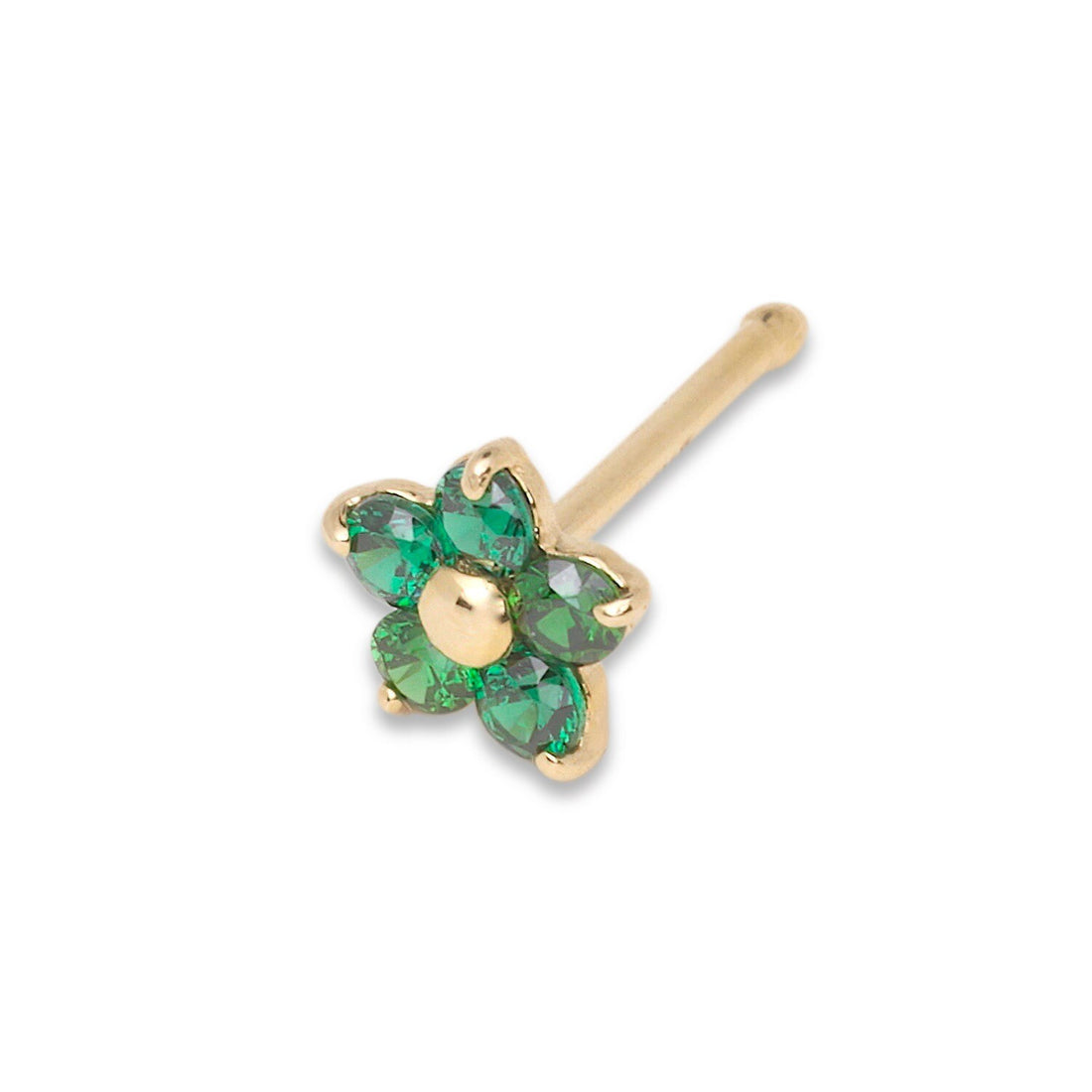 14k Yellow or White Gold 20G Green, Pink, Blue, Purple or Red Cubic Zirconia 3mm Flower Nose Stud