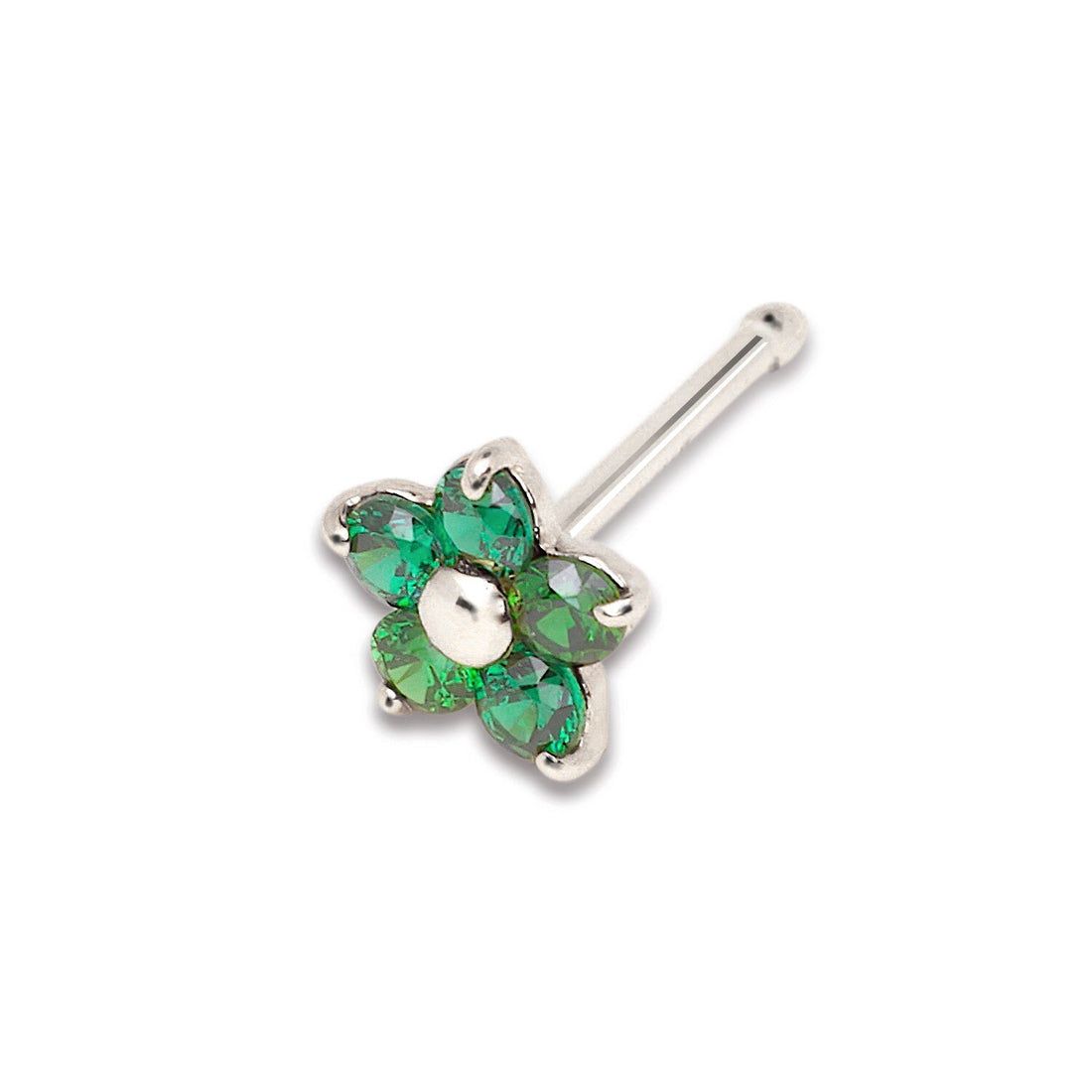 14k Yellow or White Gold 20G Green, Pink, Blue, Purple or Red Cubic Zirconia 3mm Flower Nose Stud