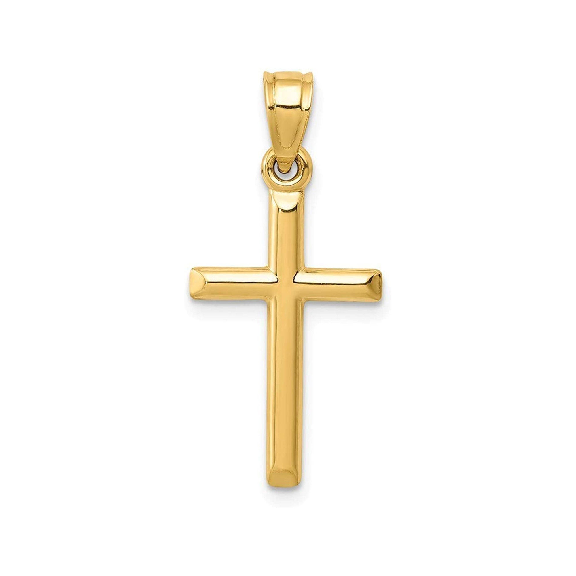 14k Yellow Gold Hollow Polished Small Simple Cross Pendant - 17x11mm
