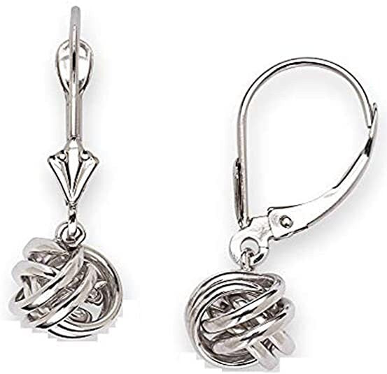 14k Yellow or White Gold or Sterling Silver Drop Dangle Love-knot Lever Back Earrings